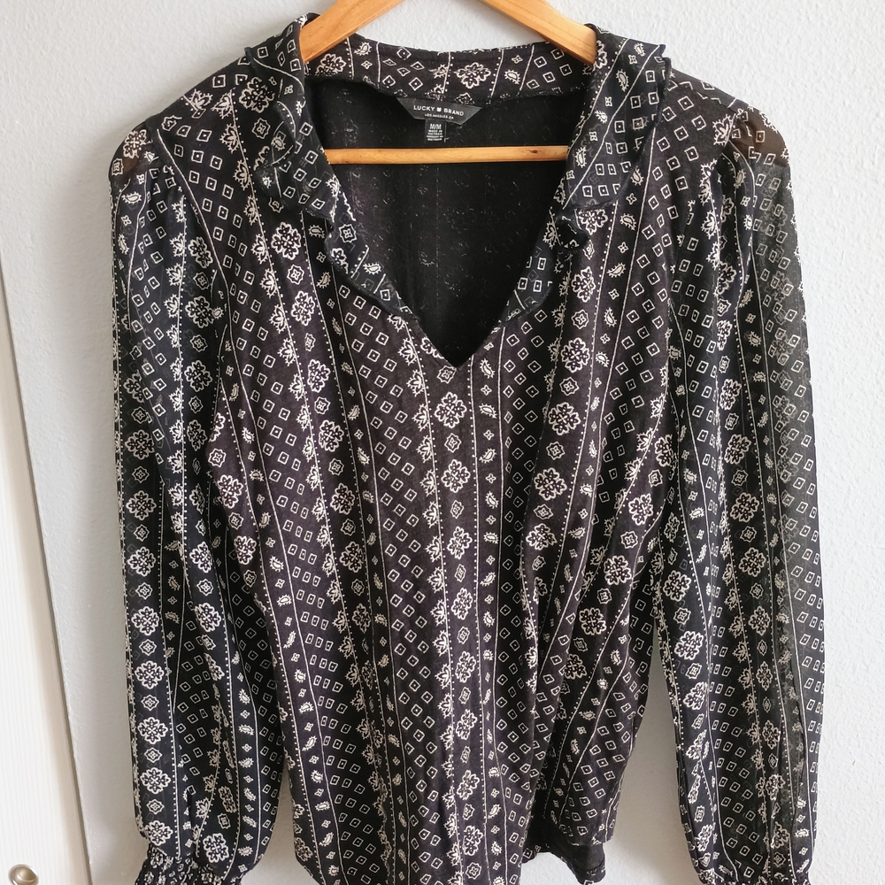 Lucky Brand Black and White Patterned Blouse